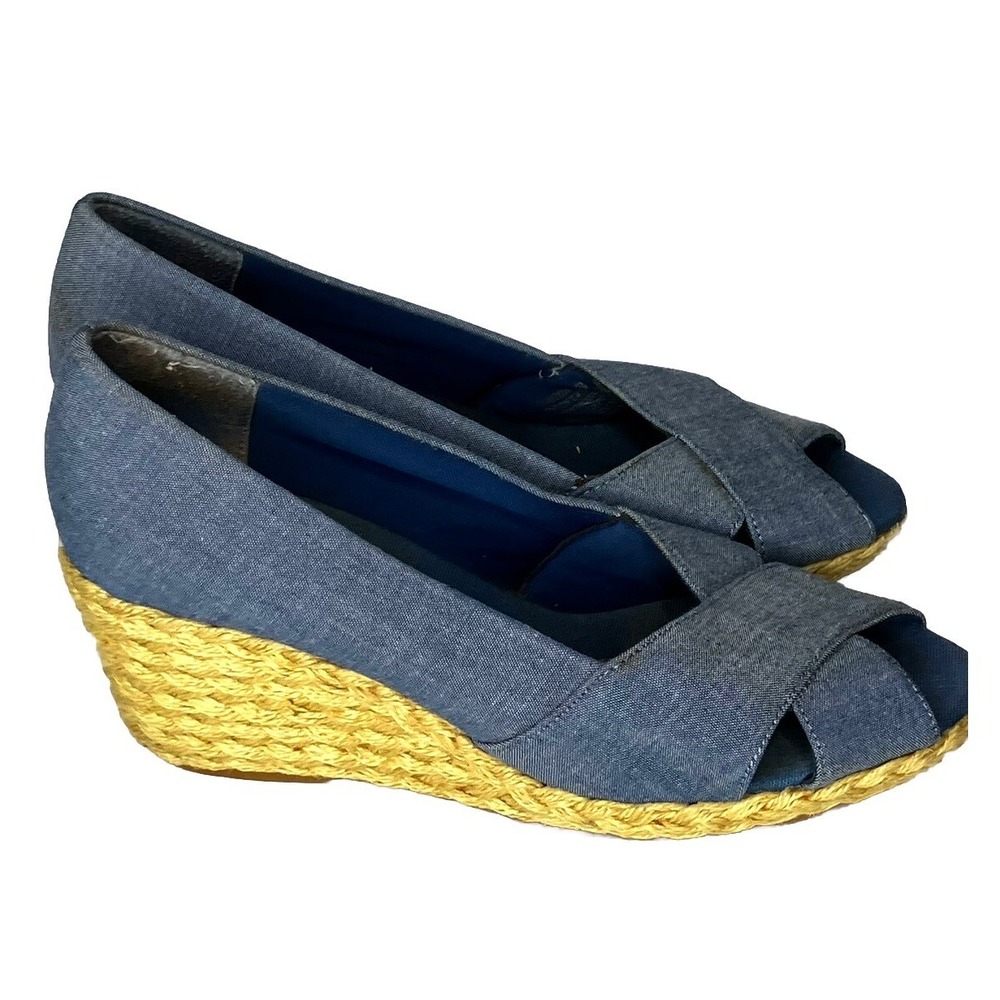 Chaps‎ Shoes Sz 8 Espadrille Blue Open Toe Wedge cottage core